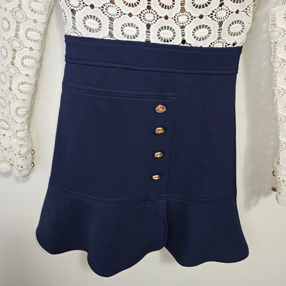 Self-Portrait White Guipure Lace A-Line Mini Dress White Navy Blue - Picture 6 of 13